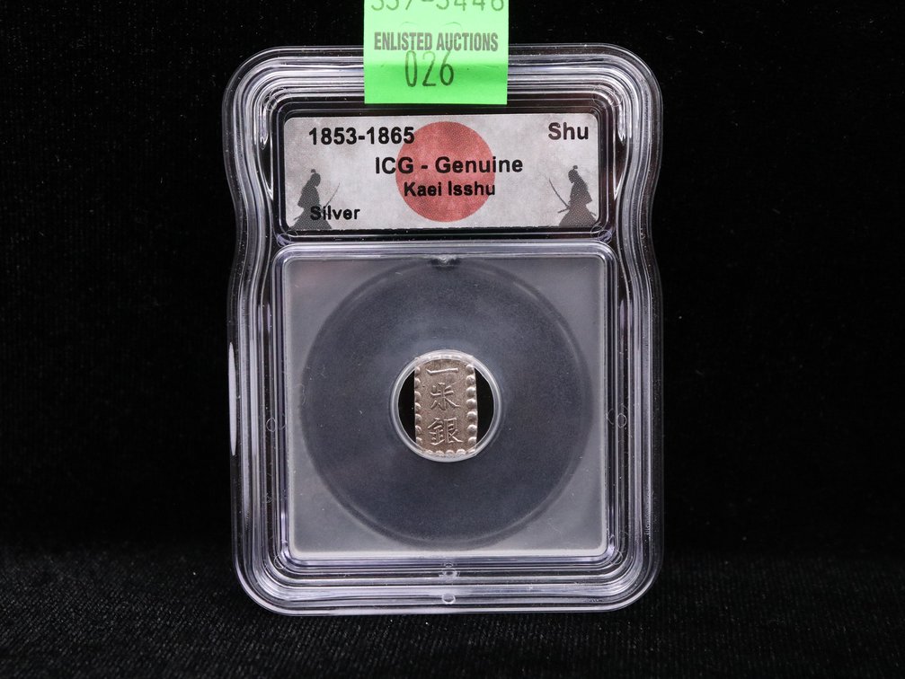1853-1865 Japanese Kaei Isshu Silver ICG Genuine
