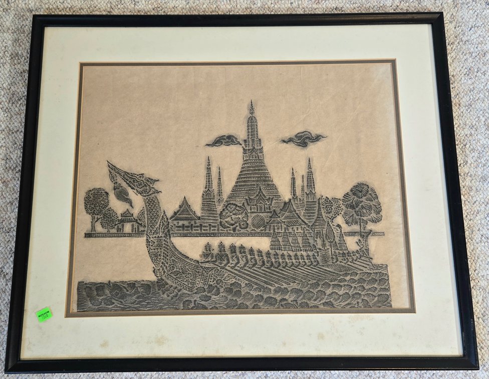 Charcoal Rubbing of "Temple of Dawn" on Rice Paper