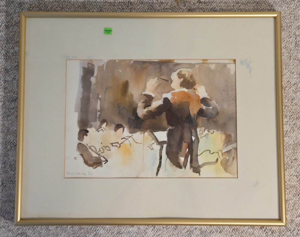 Watercolor of Charles Ansbacher Conducting - Mary Wilbanks