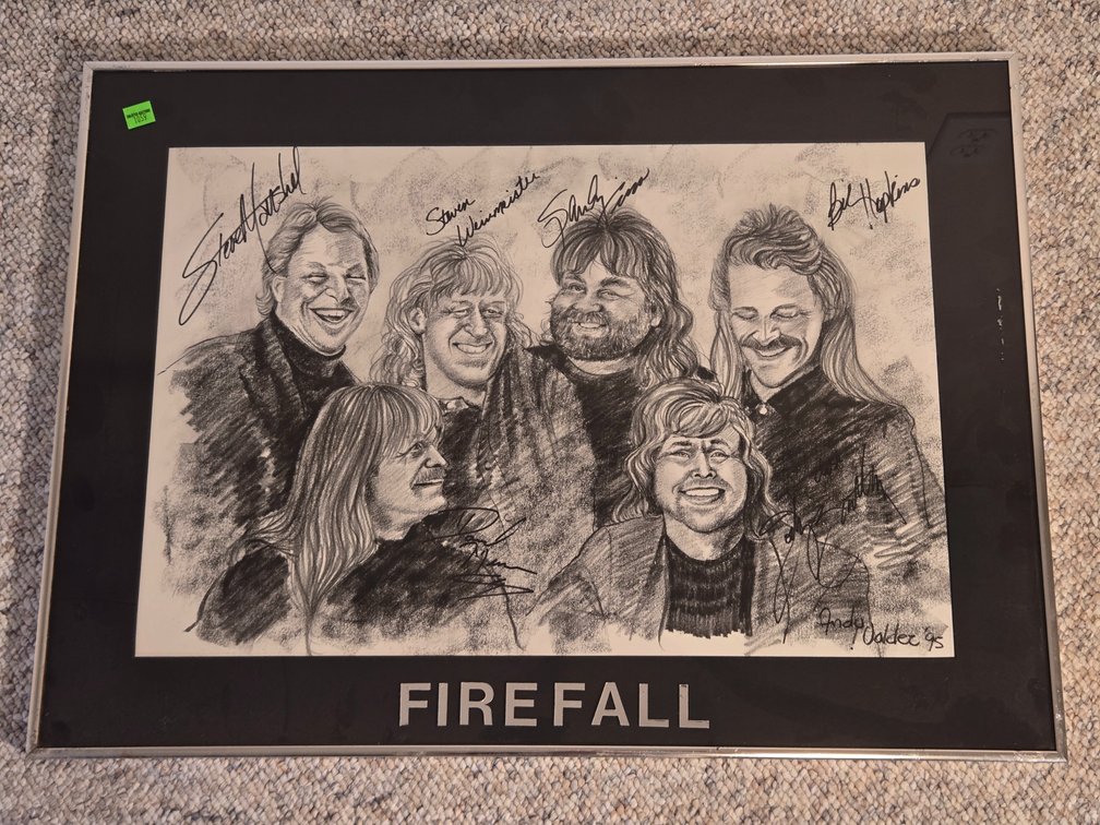 Autograped Charcoal Drawing of Firefall - Andy Valdez