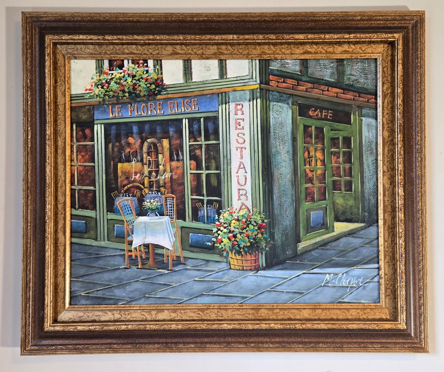 Oil on Canvas French Marketplace - M. Chapot