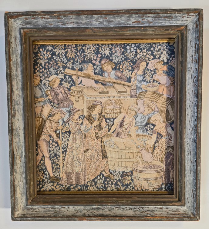 French Grape Harvest Tapestry Double Framed