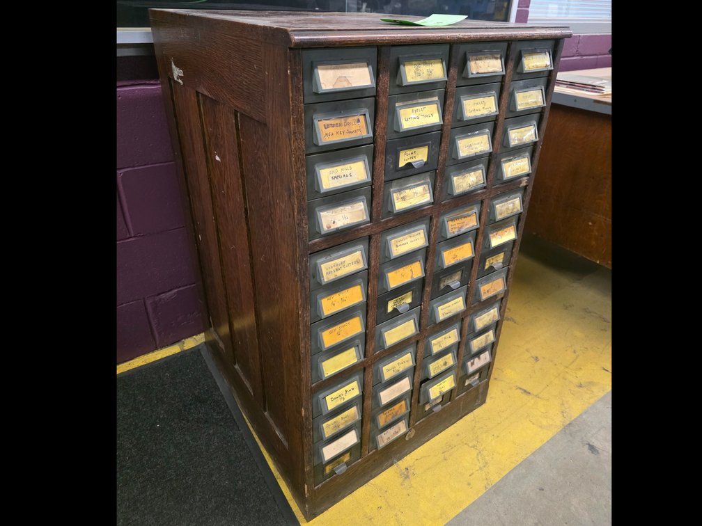 Antique Quarter-Sawn Oak Tool Cabinet.