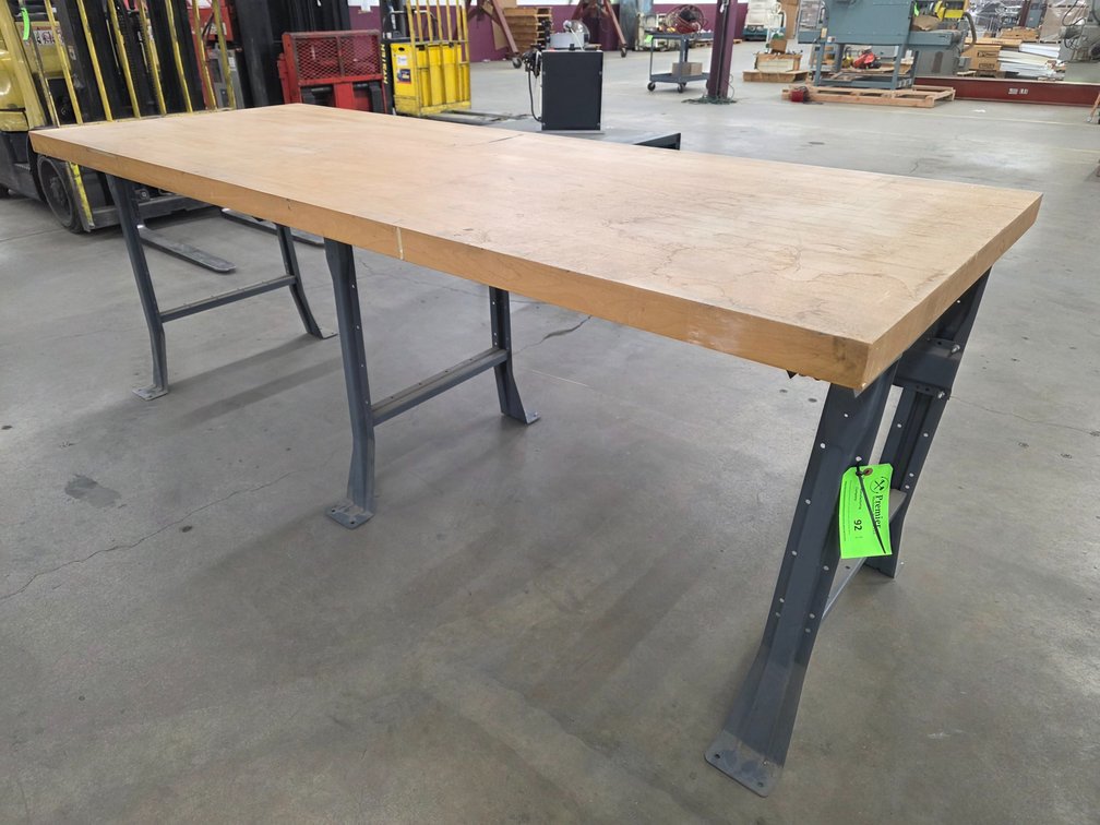 Metal Framed Bench with Butcher Block Top.