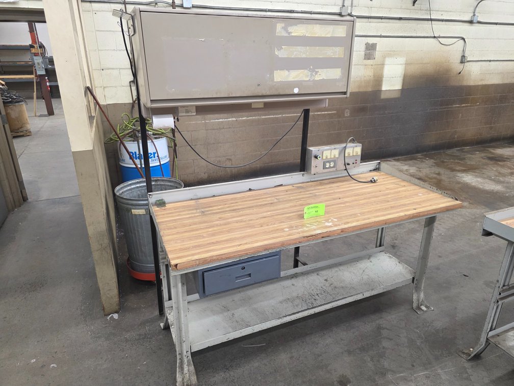 72" x 30" Metal Workbench w/ Overhead Storage and Custom Power Supply.