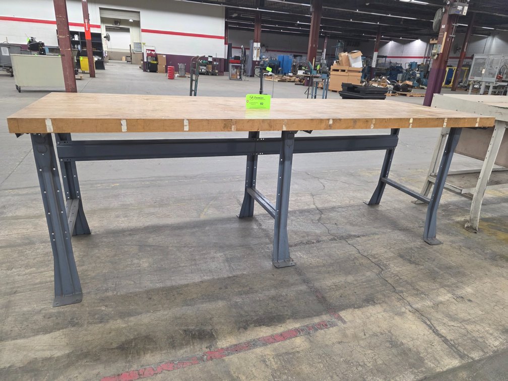 Metal Frame Butcher Block Top Workbench.