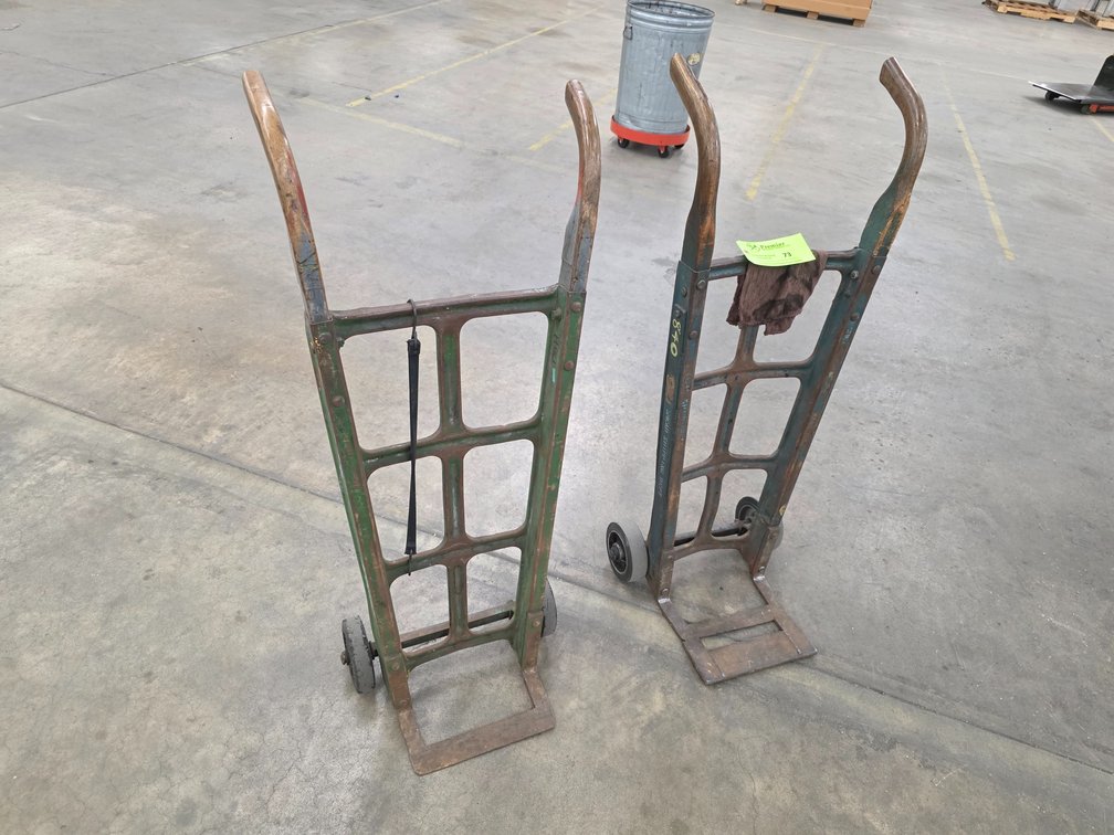 (2) Wood and Metal Vintage 2-Wheel Dollys.
