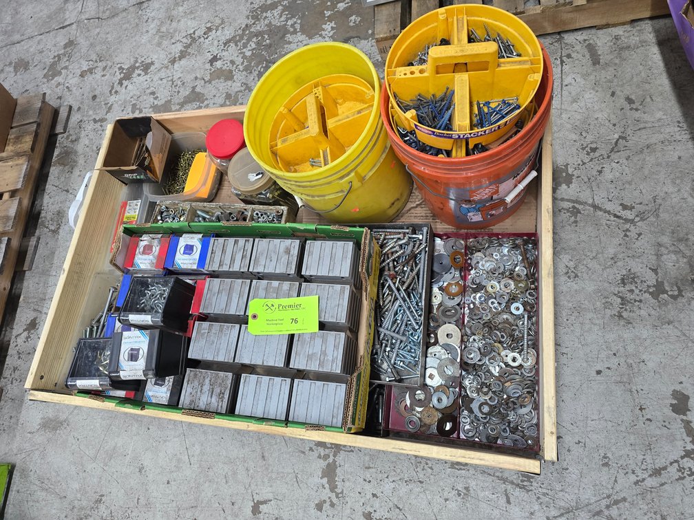 Crate of Assorted Hardware and Sorting Containers.