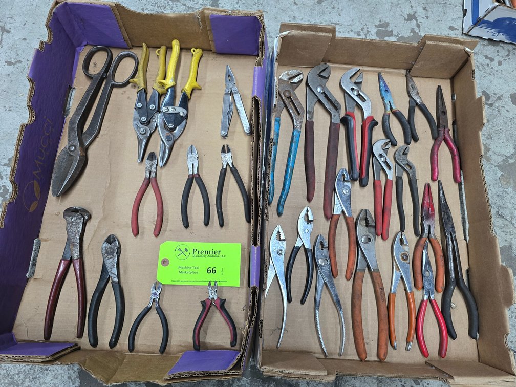 Assorted Side Cutters, Shears, Pliers, and Channel locks.
