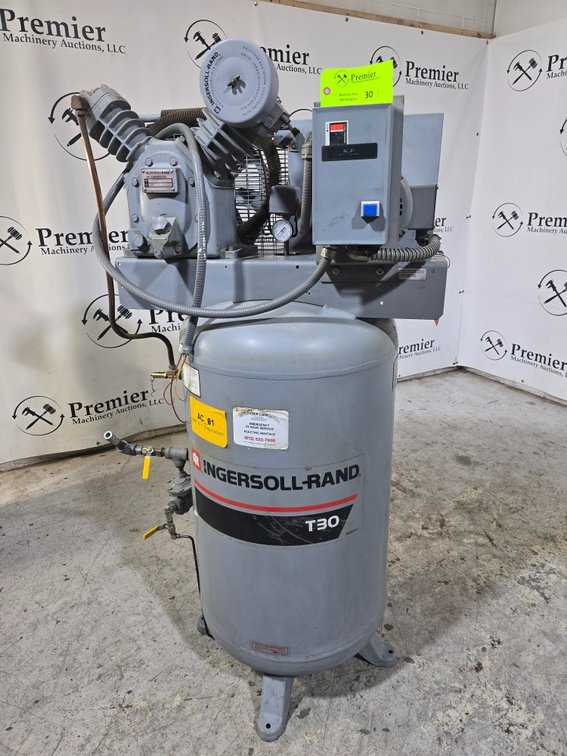 Ingersoll-Rand Model T30 5HP Reciprocating Air Compressor.