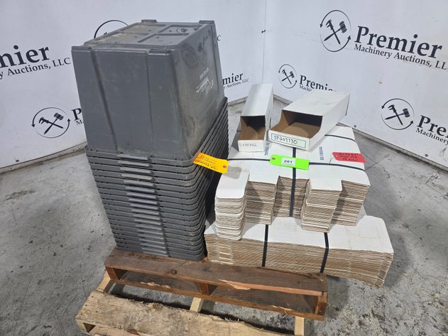 Image for Pallet of EXPRESS DISPOSAL Plastic Totes and Corrugated Boxes