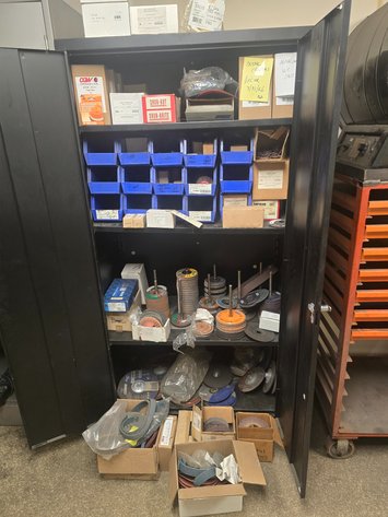 Image for 2-Door Metal Cabinet with Contents of Assorted Abrasives as Shown.