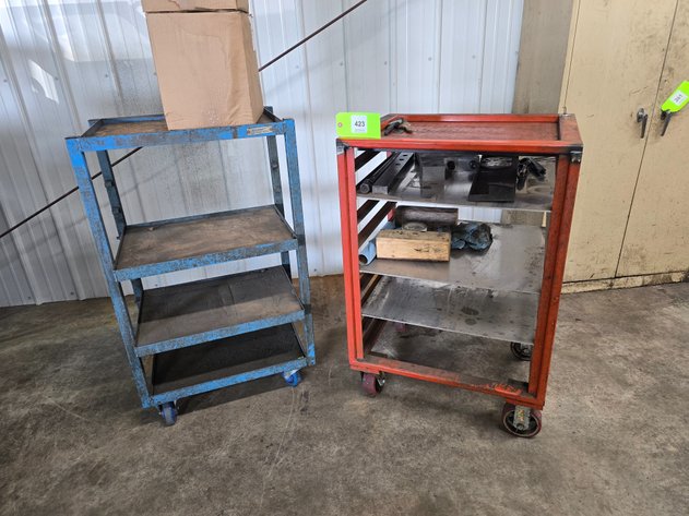 Image for (2) Metal Rolling Adjustable Shelf Shop Carts
