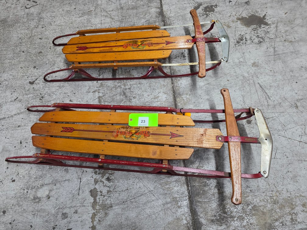 Pair of Vintage Flexible Flyer "Super Steering" Vintage Steel Runner Snow Sleds.