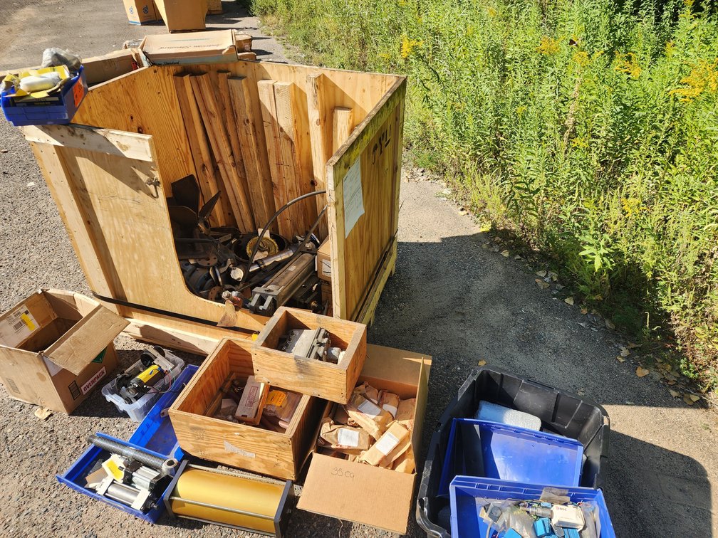 Wood Crate with Contents of Assorted Mechanical Parts, and More.