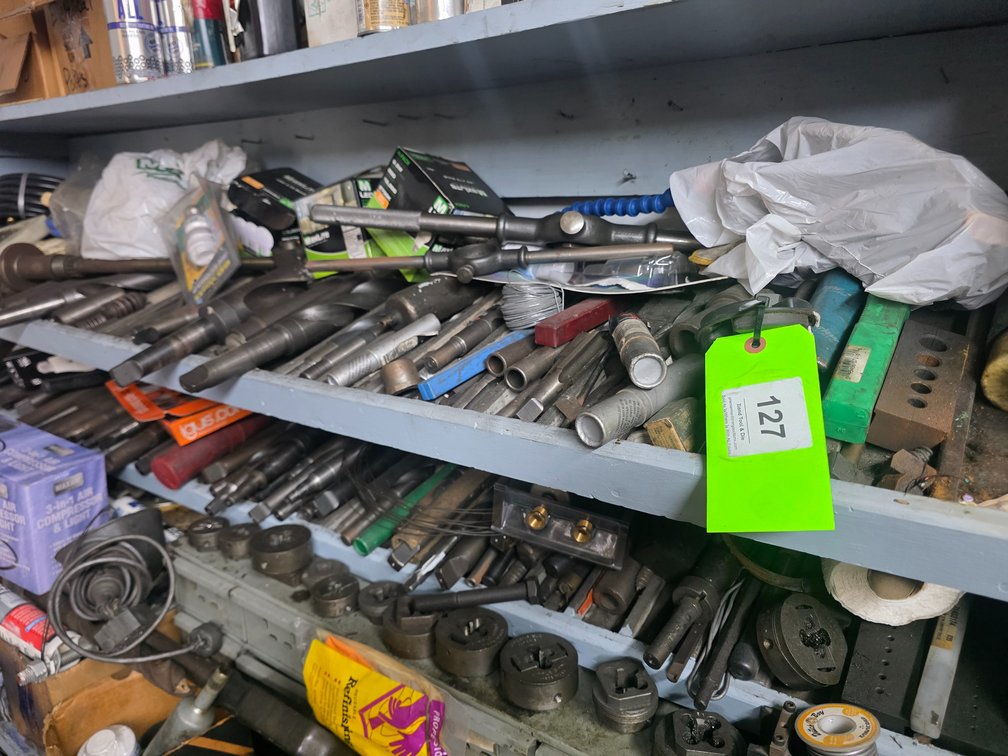Large Assorted of Taper Shank Drills, Die Handles, and More
