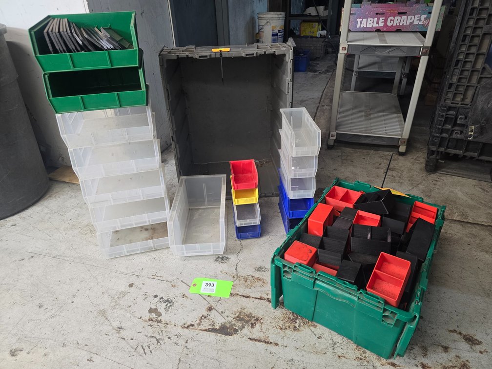 Assortment of Plastic Bins and Small Parts Containers