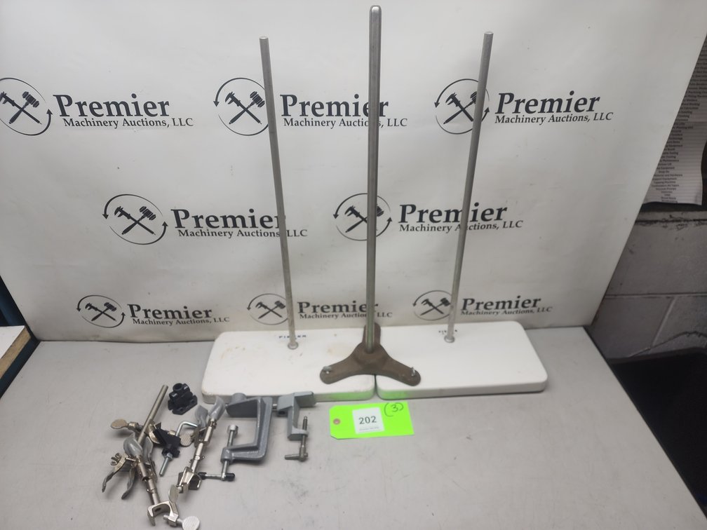 (3) Lab Stands with Assorted Clamps.