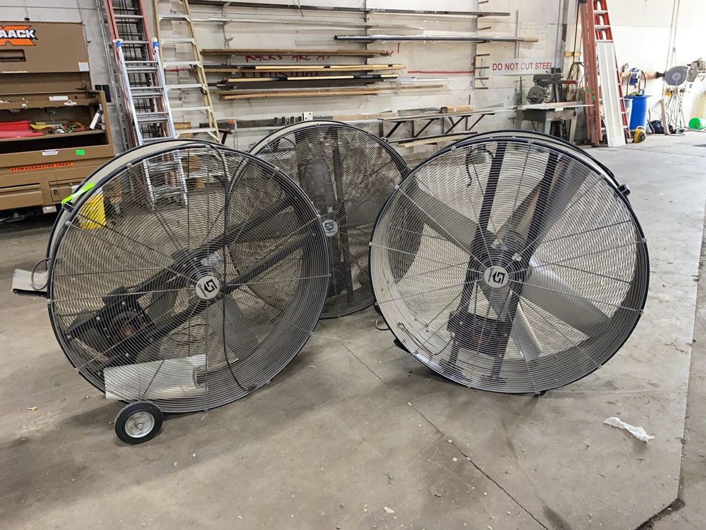 Group of 3 Strongway 48in Belt Drive Drum Fans