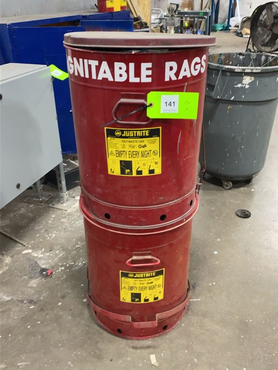 Pair of Justrite 21 Gallon Oily Waste Cans