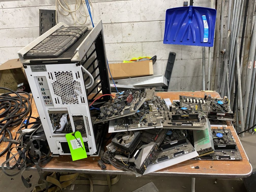 Group of ASUS ASRock MSI Mining Motherboards & White PC Chassis