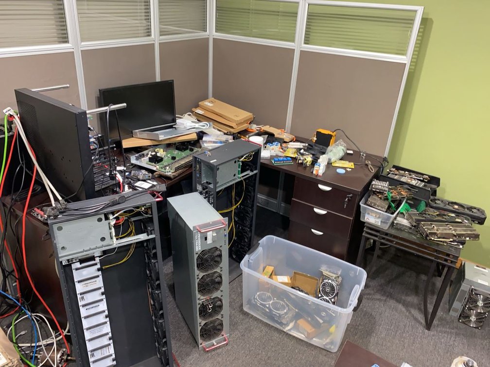 Group of GPU Mining Rigs and Computer Parts