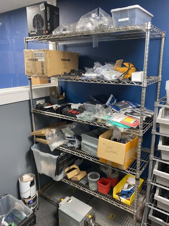 Group of Electronic Hardware with Wire Shelving