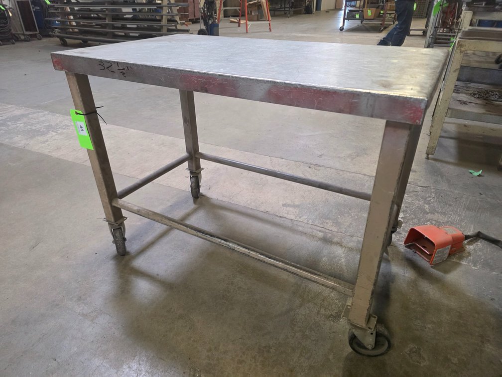 Shop Made Metal Framed Table on Wheels.