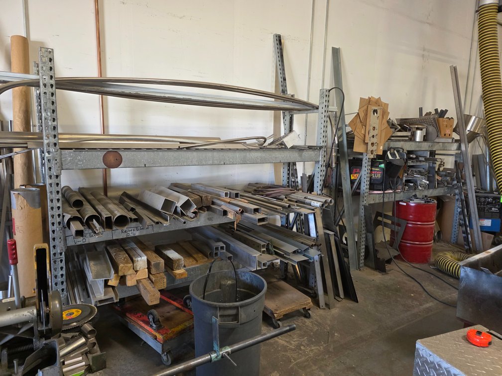 (2) Independent Interlake Teardrop Style Galvenized Pallet Racking Sections.