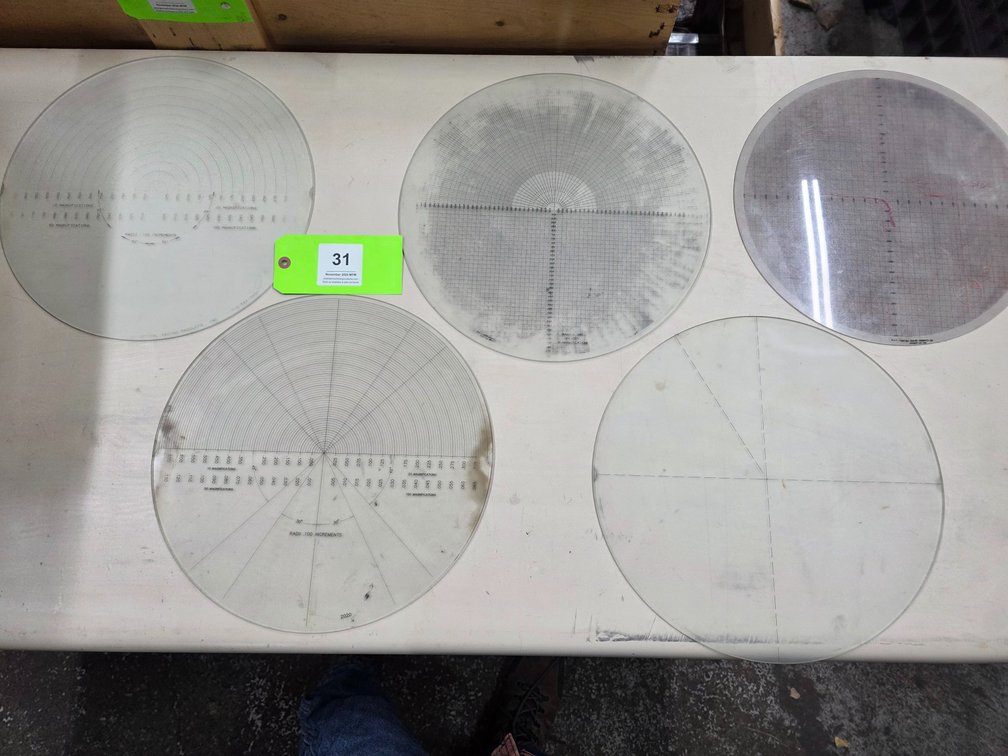 (5) 14-1/2" Dia. Mostly Glass Lenses for Optical Comparator.