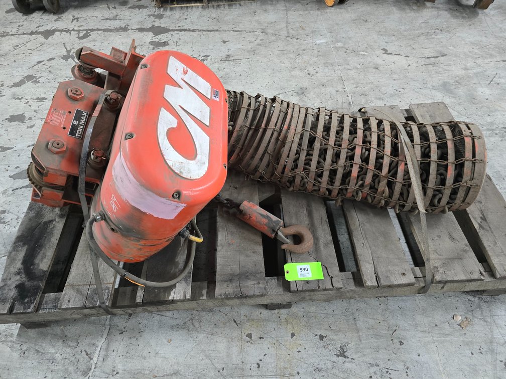 CM Model 7006  2-Ton Electric Chain Hoist with Powered Beam Trolley.