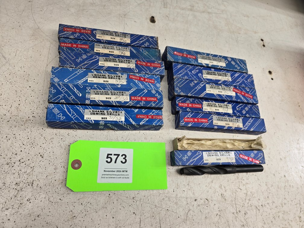 (12)New 1/2" Shank Silver & Deming Drills, 19/32 to 1".