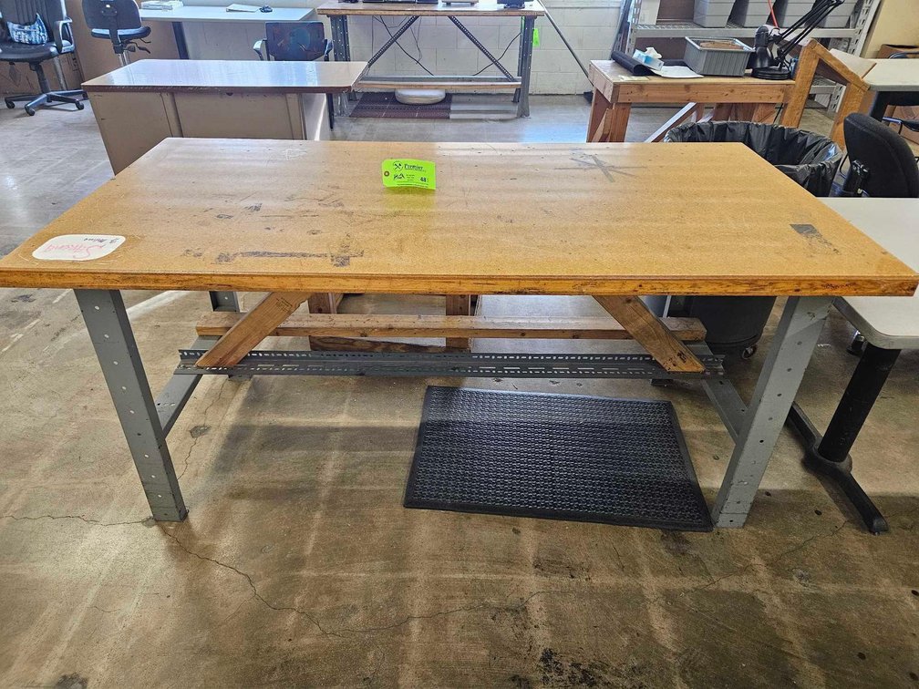 Heavy Duty Metal Framed Table with Wood Top.