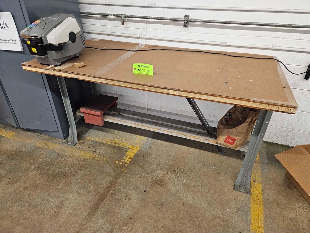 Metal Framed Table with Wood Top.