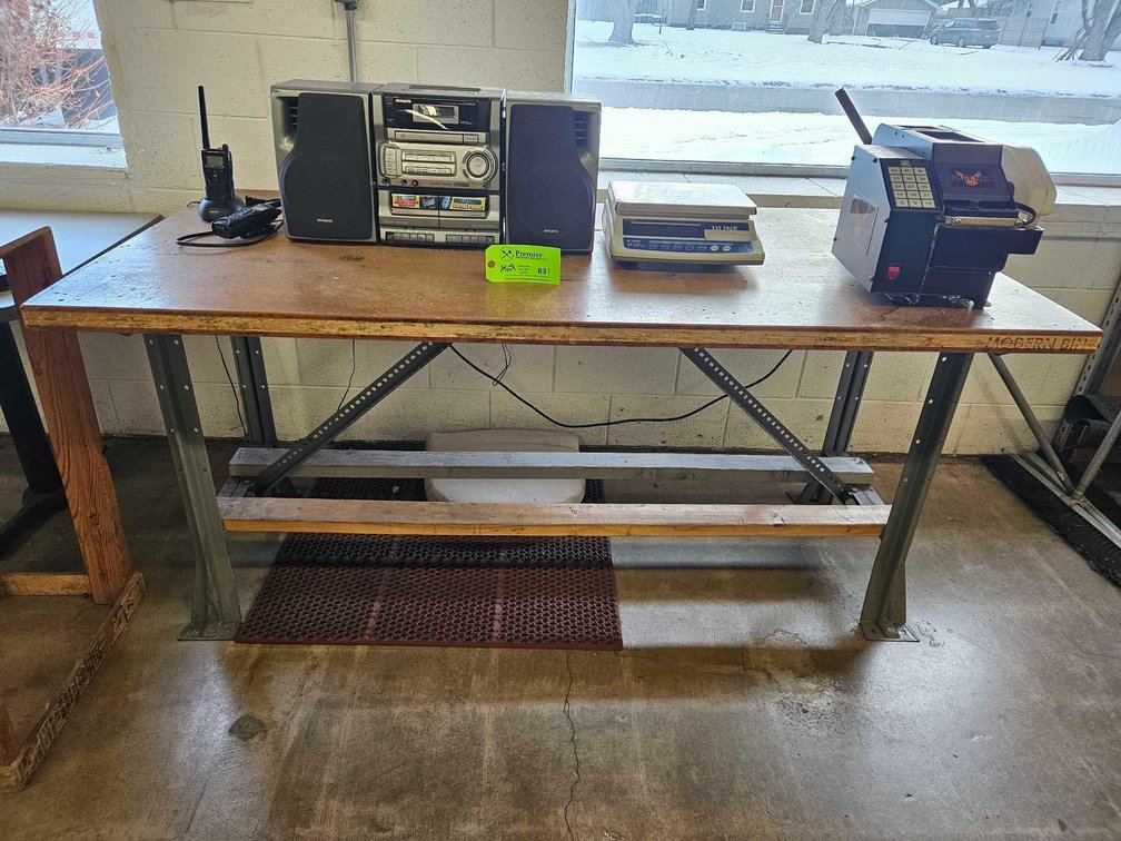 Metal Framed Table with Wood Top.
