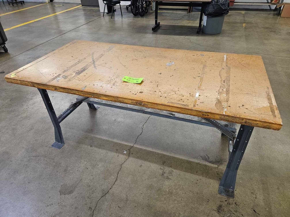 Metal Framed Table with Wood Top.