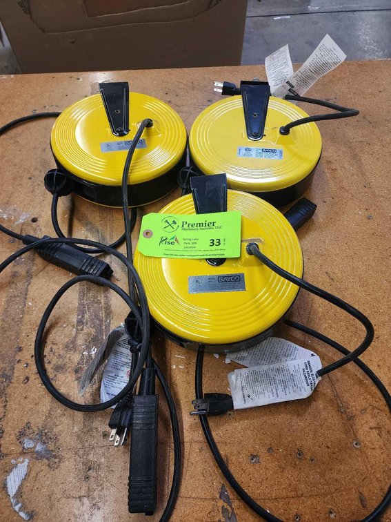 (3) Bayco Model 800 Retractable Cord Reels
