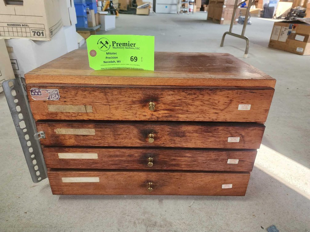 Empty Pin Gage Wood 4 Drawer Cabinet. 