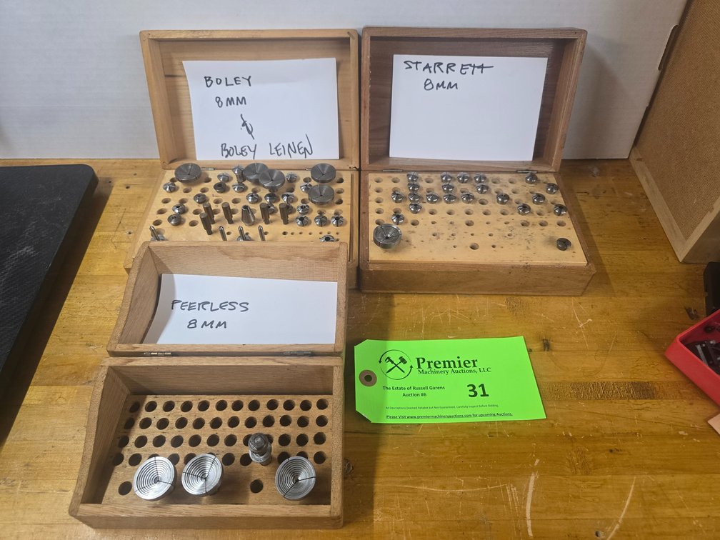 Assorted 8mm Collets with Wood Boxes.