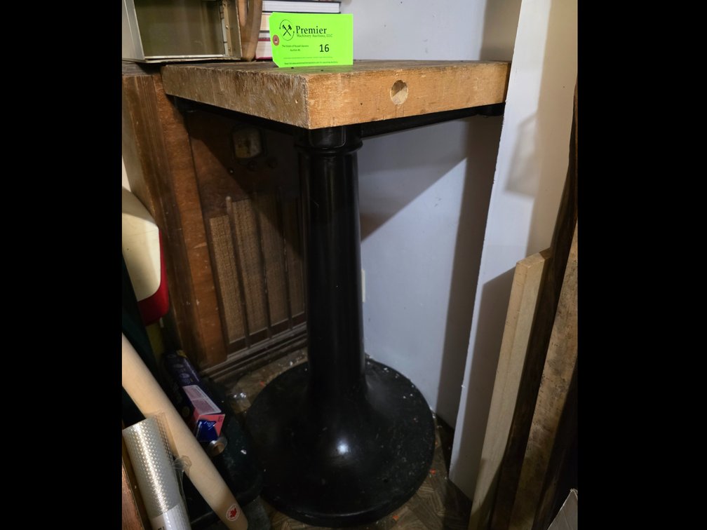 Cast Pedestal Base Butcher Block Table.