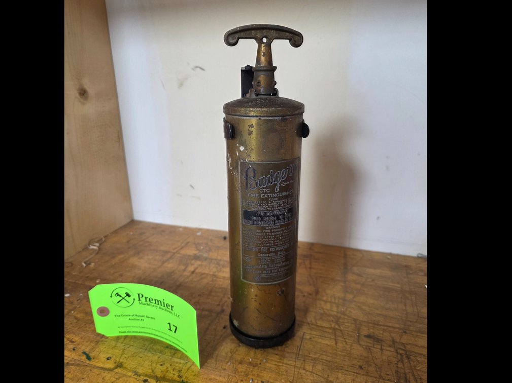 Vintage Brass Badger's CTC One Quart Hand Fire Extinguisher.