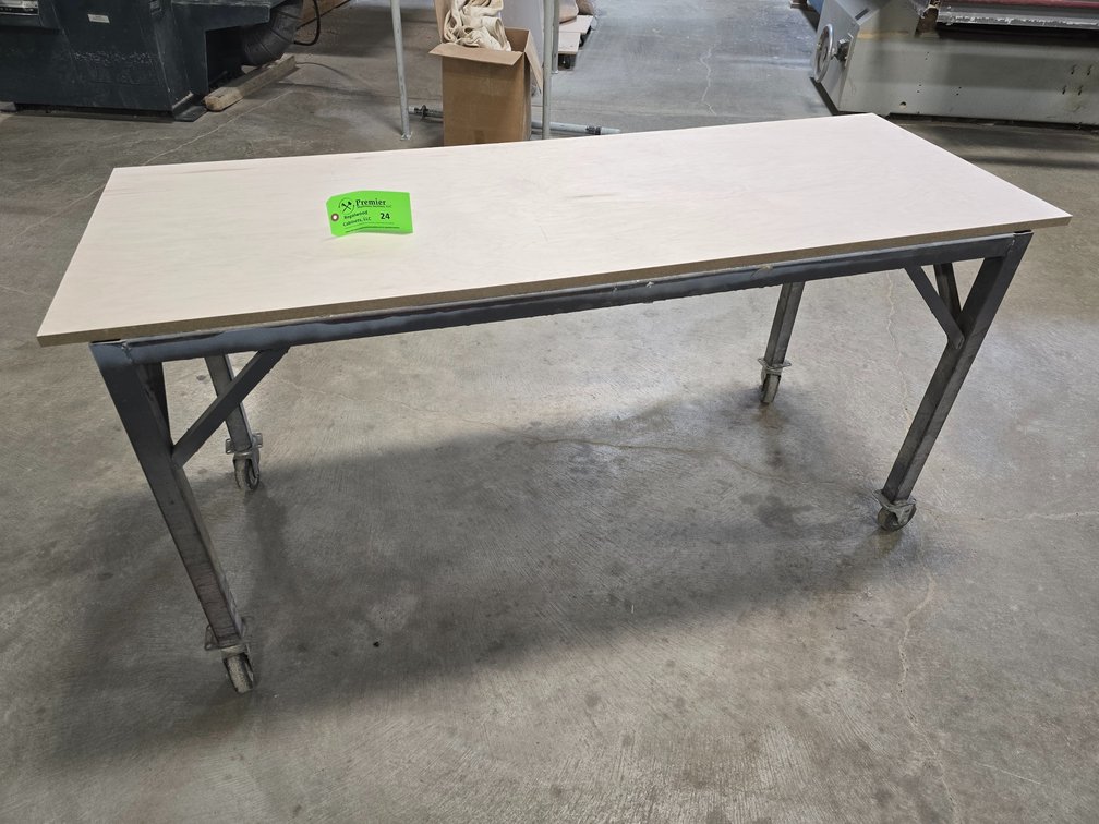 Metal Frame Table with Wood Top on Casters