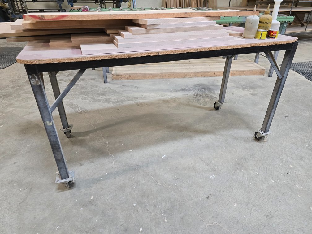 Metal Frame Table with Wood Top on Casters