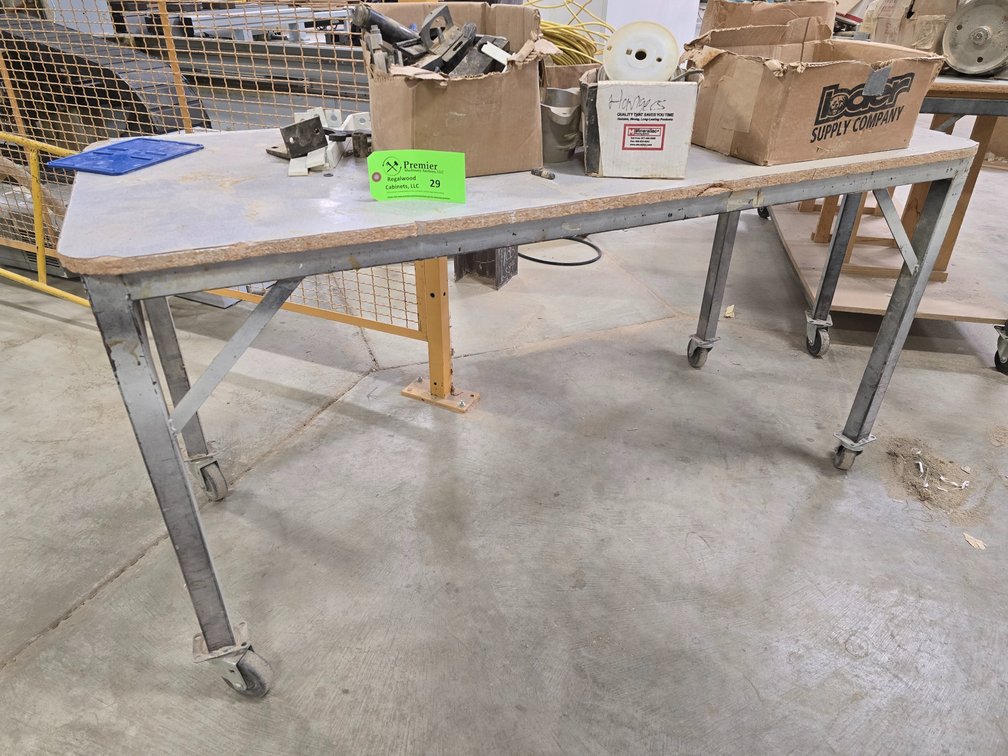 Metal Frame Table with Wood Top on Casters