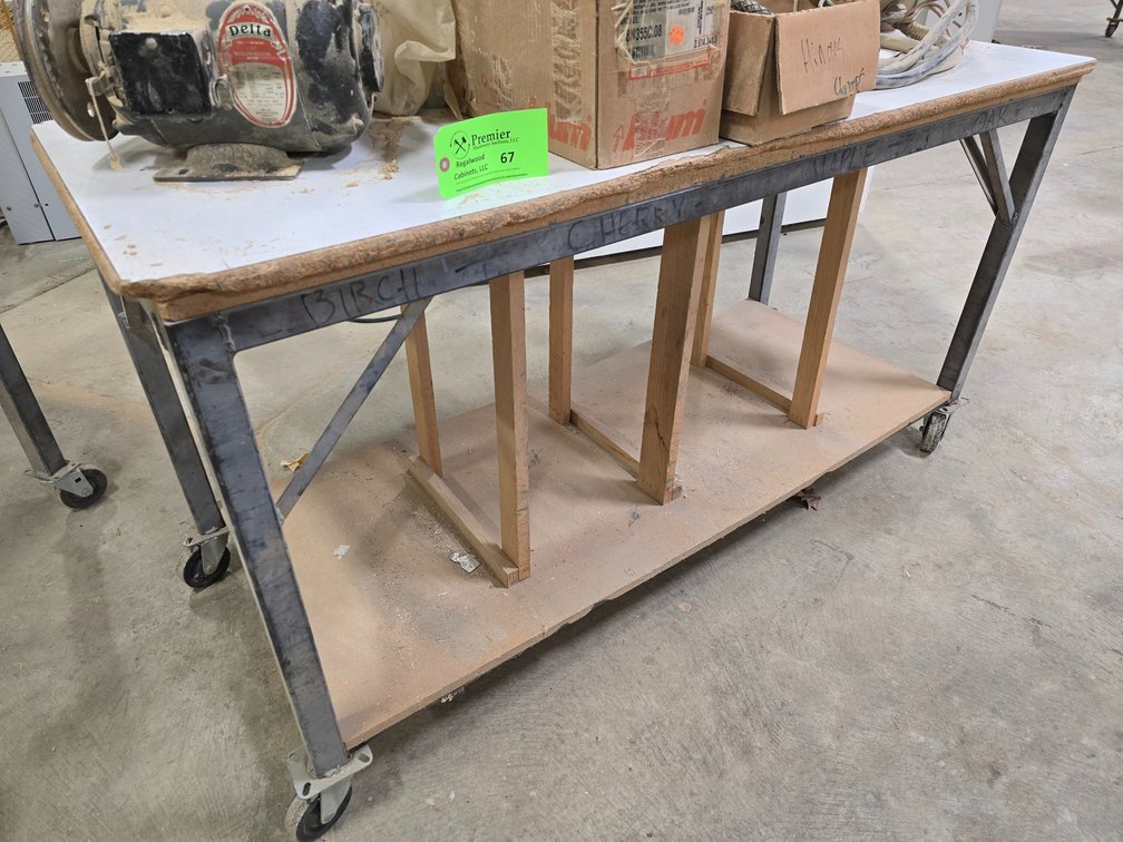 Metal Frame Table with Wood Top on Casters