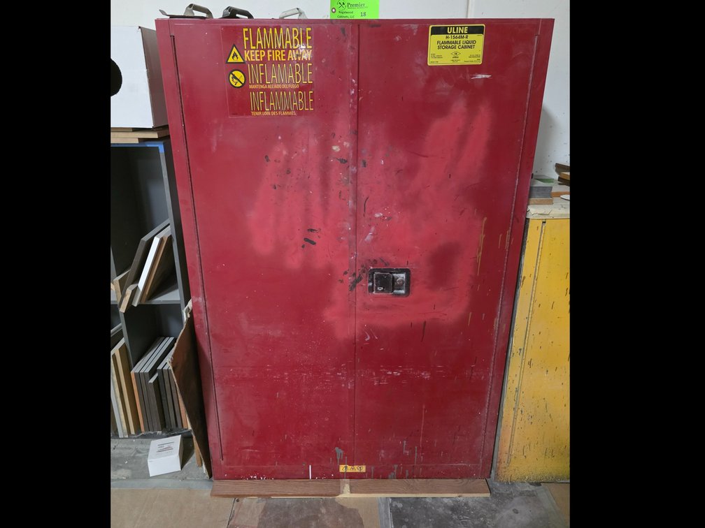Uline Model H-1564M-R, 45 Gallon Cap. Flammable Liquid Storage Cabinet. 
