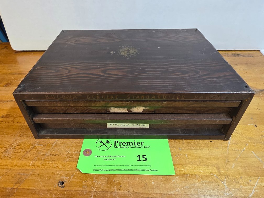 Vintage Bulova Parts Cabinet.