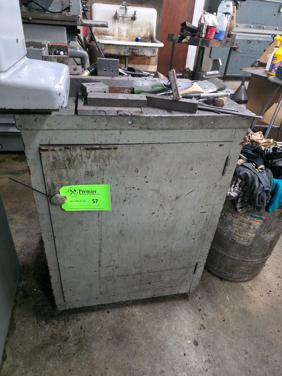 Wood Cabinet with Contents.