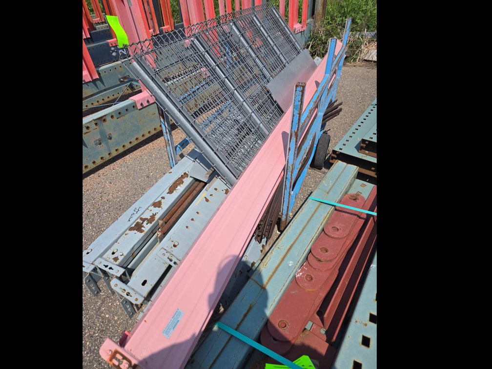 Group of Pallet Racking Crossmembers and Wire Decking.