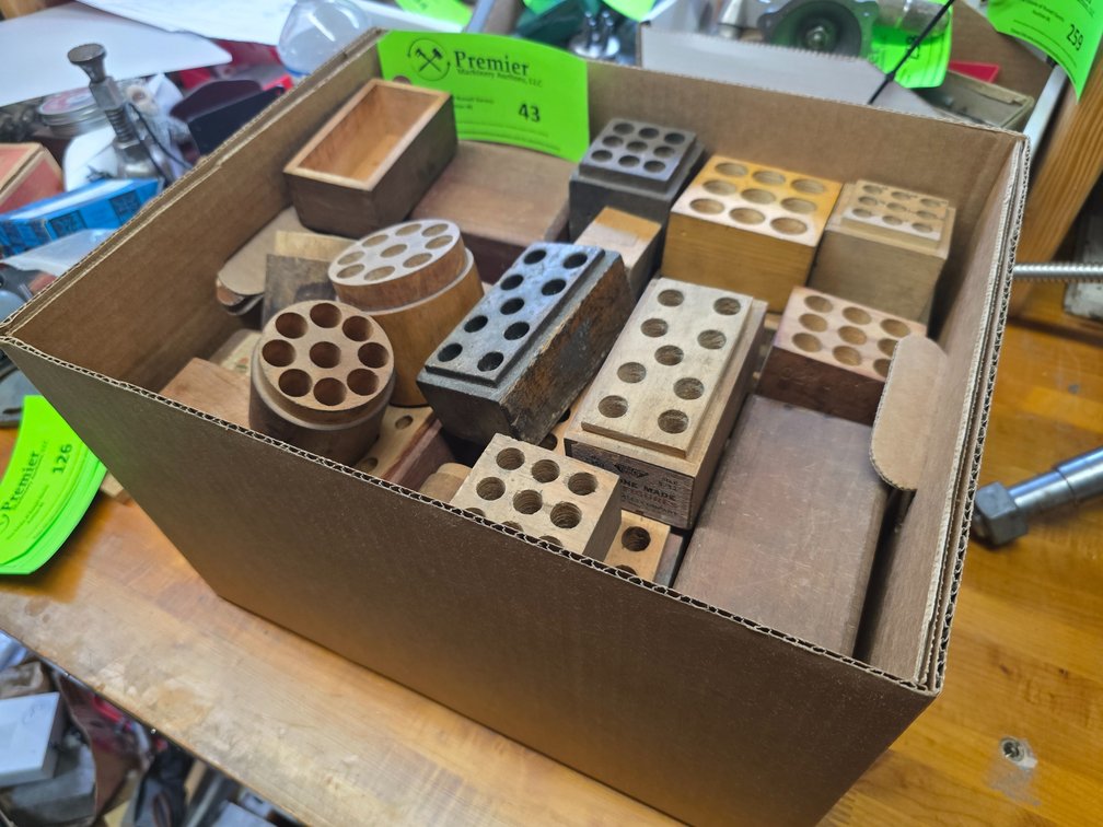 Box Full of Empty Wood Storage Stamp Blocks. 